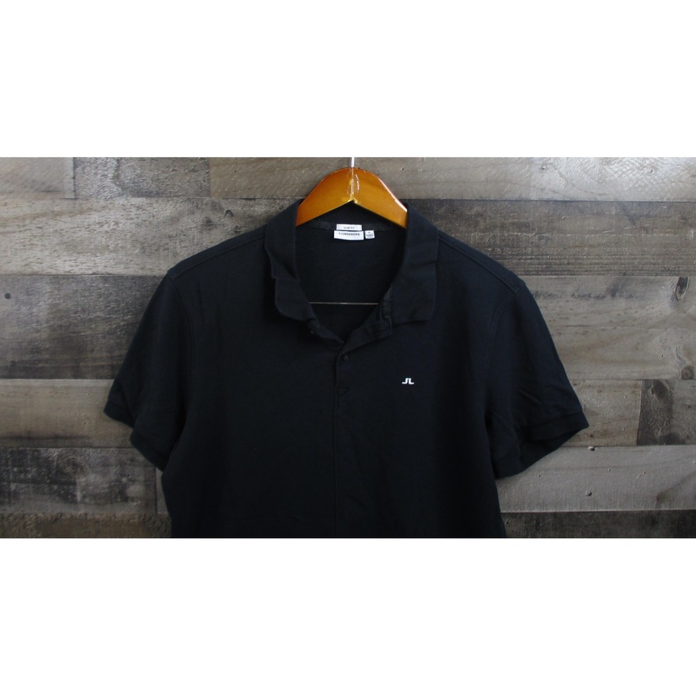 J Lindeberg Polo Shirt Mens XL Black Rubi Slim Fit Cotton Logo Golf Classic